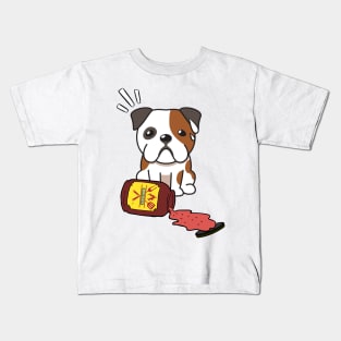 Funny Bulldog Spills a jar of BBQ Sauce Kids T-Shirt